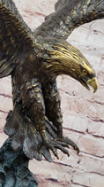 Load image into Gallery viewer, Bronze Bald Eagle Sculpture with Outstretched Wings on Green Marble Base by Milo