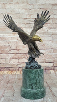 Load image into Gallery viewer, Bronze Bald Eagle Sculpture with Outstretched Wings on Green Marble Base by Milo