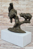 Load image into Gallery viewer, Green Patina Bear Family on a tree stump Bronze Sculpture Statue Figurine