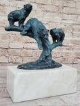 Load image into Gallery viewer, Bear Family Bears on Tree Branch - Bronze Metal Sculpture on White Marble Base