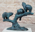 Load image into Gallery viewer, Bear Family Bears on Tree Branch - Bronze Metal Sculpture on White Marble Base