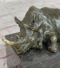 Load image into Gallery viewer, Rhinoceros Rhino Bookend Bronze Sculpture Figurine Lost Wax Casting on Marble Base