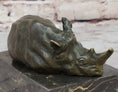 Load image into Gallery viewer, Rhinoceros Rhino Bookend Bronze Sculpture Figurine Lost Wax Casting on Marble Base