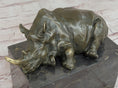 Load image into Gallery viewer, Rhinoceros Rhino Bookend Bronze Sculpture Figurine Lost Wax Casting on Marble Base