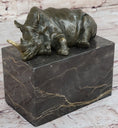 Load image into Gallery viewer, Rhinoceros Rhino Bookend Bronze Sculpture Figurine Lost Wax Casting on Marble Base