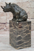 Load image into Gallery viewer, Signed Milo African Rhinoceros Rhino Bronze Figurine Sculpture Statue on Marble Base