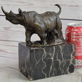 Load image into Gallery viewer, Rhinoceros Rhino Bronze Metal Sculpture Statue Bookend Figure Marble Base