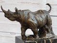 Load image into Gallery viewer, Rhinoceros Rhino Bronze Metal Sculpture Statue Bookend Figure Marble Base