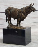 Hot Cast Bronze Metal Bull Cattle Cow Sculpture Statue Figure on Marble Base