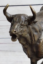 Hot Cast Bronze Metal Bull Cattle Cow Sculpture Statue Figure on Marble Base