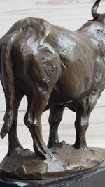 Hot Cast Bronze Metal Bull Cattle Cow Sculpture Statue Figure on Marble Base