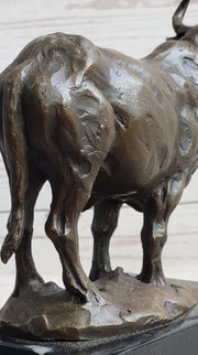 Hot Cast Bronze Metal Bull Cattle Cow Sculpture Statue Figure on Marble Base