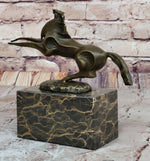 Abstract Modern Contemporary Horse Figurine Bronze Sculpture on Marble Base