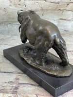 Bronze Grizzly Bear Hunting Fish River Sculpture Art Figurine Marble Base Figure