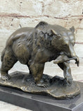 Load image into Gallery viewer, Bronze Grizzly Bear Hunting Fish River Sculpture Art Figurine Marble Base Figure