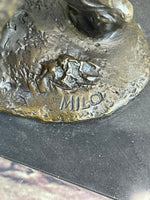 Bronze Grizzly Bear Hunting Fish River Sculpture Art Figurine Marble Base Figure