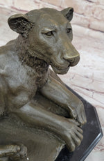 Art Deco Large Female African Wildlife Lion Bronze Sculpture Marble Statue Decor