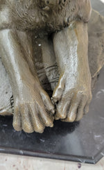 Art Deco Large Female African Wildlife Lion Bronze Sculpture Marble Statue Decor