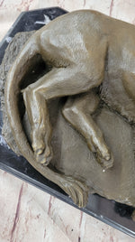 Art Deco Large Female African Wildlife Lion Bronze Sculpture Marble Statue Decor