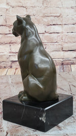 Panther Puma Cougar Cat Bronze Sculpture Statue Figure on Marble Base