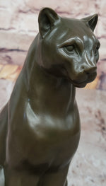 Panther Puma Cougar Cat Bronze Sculpture Statue Figure on Marble Base
