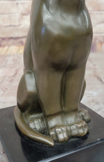Panther Puma Cougar Cat Bronze Sculpture Statue Figure on Marble Base