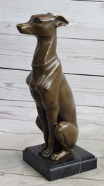Greyhound Guardian Dog Bronze Metal Statue Sculpture Signed on Marble Base