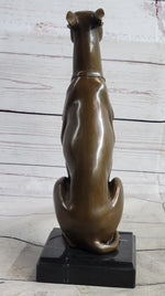 Greyhound Guardian Dog Bronze Metal Statue Sculpture Signed on Marble Base