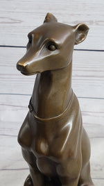 Greyhound Guardian Dog Bronze Metal Statue Sculpture Signed on Marble Base