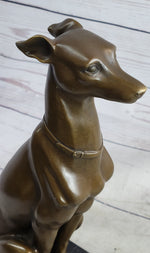 Greyhound Guardian Dog Bronze Metal Statue Sculpture Signed on Marble Base