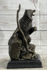 Bear Standing on Boulder Bronze Metal Statue Sculpture Figure on Marble Base