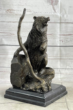 Bear Standing on Boulder Bronze Metal Statue Sculpture Figure on Marble Base