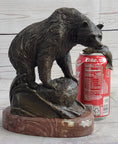 Load image into Gallery viewer, Bear with Fish in Mouth Bronze Metal Sculpture Statue Wildlife Decor Art Marble Base