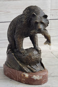 Load image into Gallery viewer, Bear with Fish in Mouth Bronze Metal Sculpture Statue Wildlife Decor Art Marble Base