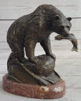 Load image into Gallery viewer, Bear with Fish in Mouth Bronze Metal Sculpture Statue Wildlife Decor Art Marble Base