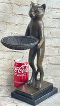 Load image into Gallery viewer, Standing Cat Business Card Holder Key Dish Bronze Sculpture Statue Figure Marble Base