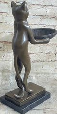 Load image into Gallery viewer, Standing Cat Business Card Holder Key Dish Bronze Sculpture Statue Figure Marble Base