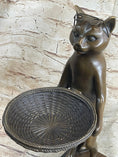 Load image into Gallery viewer, Standing Cat Business Card Holder Key Dish Bronze Sculpture Statue Figure Marble Base