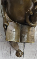 Cat in Eyeglasses Reading a Book Bronze Metal Figurine Sculpture Signed Art