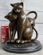 Art Deco Two Large Household Cat Playing with each other Bronze Sculpture Statue