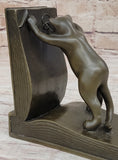 Load image into Gallery viewer, Playful Bronze Cat Bookends – Whimsical Feline Library Décor Signed Original Art