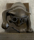 Load image into Gallery viewer, Bronze Metal Cat Kitten Bookends Signed Original Collectible 6" x 6"