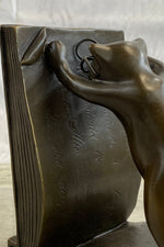 Bronze Metal Cat Kitten Bookends Signed Original Collectible 6