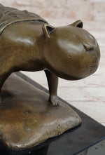 Bronze Metal Cat Sculpture Statue Figure on Marble Base after Fernando Botero