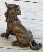 Folk Chinese Bronze Evil Talisman Guardian Door Lion Fu Foo Dog Statue Sale Gift