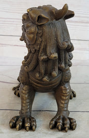 Folk Chinese Bronze Evil Talisman Guardian Door Lion Fu Foo Dog Statue Sale Gift