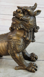 Folk Chinese Bronze Evil Talisman Guardian Door Lion Fu Foo Dog Statue Sale Gift