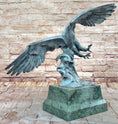 Load image into Gallery viewer, American Bald Eagle Wings Spread Green Bronze Sculpture Statue on Marble Base