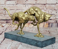Load image into Gallery viewer, Golden Cheetah Big Cats Duo Running Bronze Sculpture on Marble Base by Milo