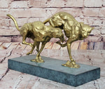 Golden Cheetah Big Cats Duo Running Bronze Sculpture on Marble Base by Milo